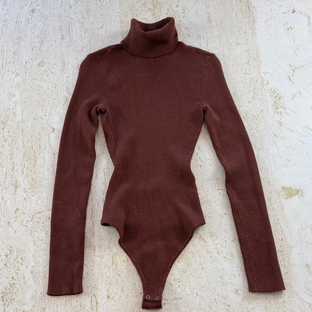 Abercrombie & Fitch Turtleneck Bodysuit XS Brown Luxeloft Stretch Soft - Picture 1 of 9